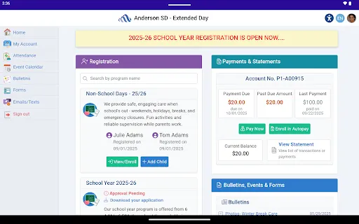 EZChildTrack Parent Portal screenshot