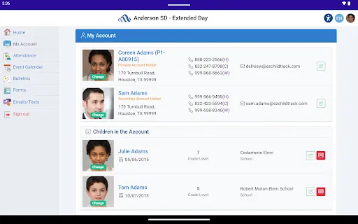 EZChildTrack Parent Portal screenshot