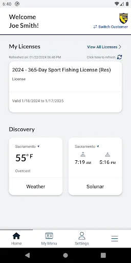 CDFW License screenshot