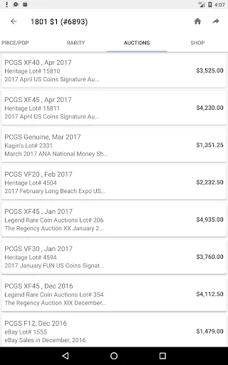 PCGS CoinFacts - U.S. Coin Val screenshot