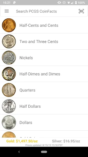 PCGS CoinFacts - U.S. Coin Val screenshot