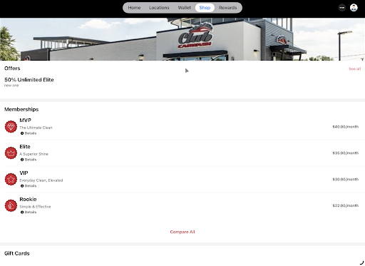 Club Car Wash Mobile App screenshot